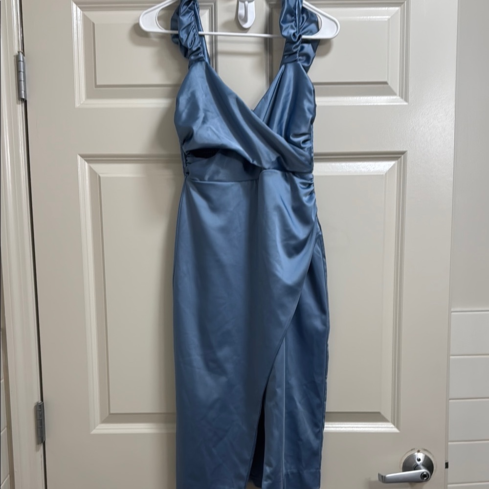 Anthropologie Blue Ruched Cocktail Dress - Picture 3 of 6